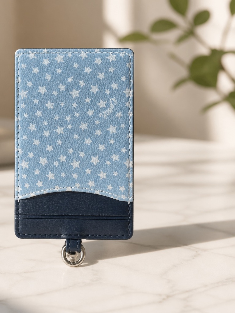 Coach Light Blue Star Print Cardholder with Navy Trim